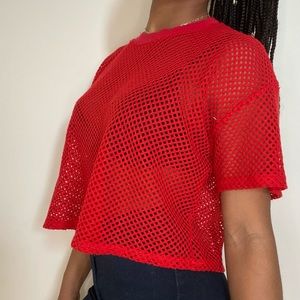red see through fishnet tee